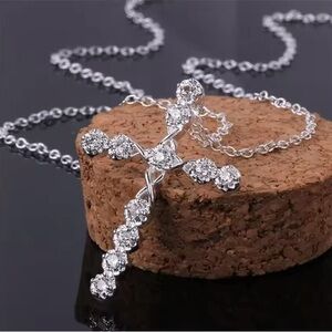 New .925 Sterling Silver and Crystal Cross, Stamped